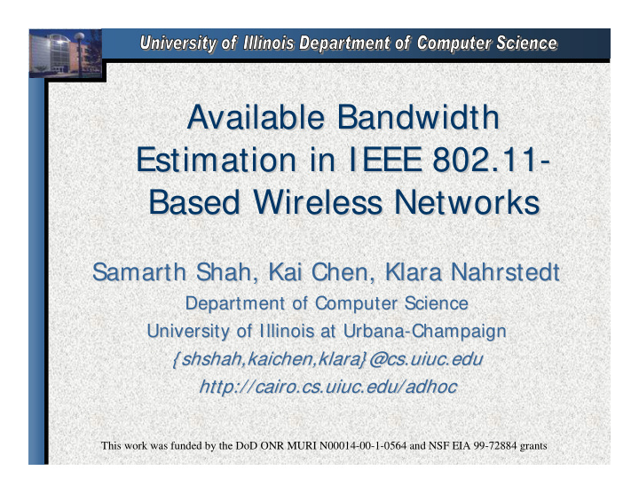 available bandwidth available bandwidth estimation in