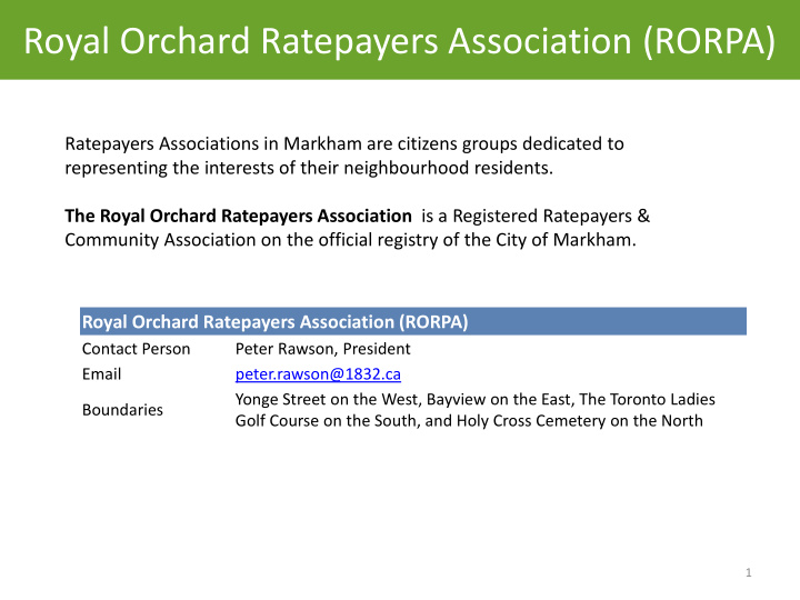 royal orchard ratepayers association rorpa