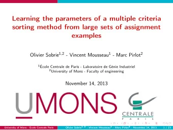 Learning the parameters of a multiple criteria  sorting method from large sets of assignment