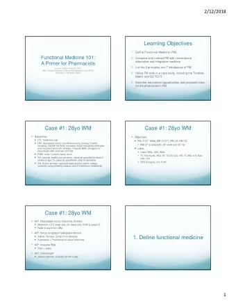 Learning Objectives 1. Define Functional Medicine (FM)  Functional Medicine 101: 2. Compare and