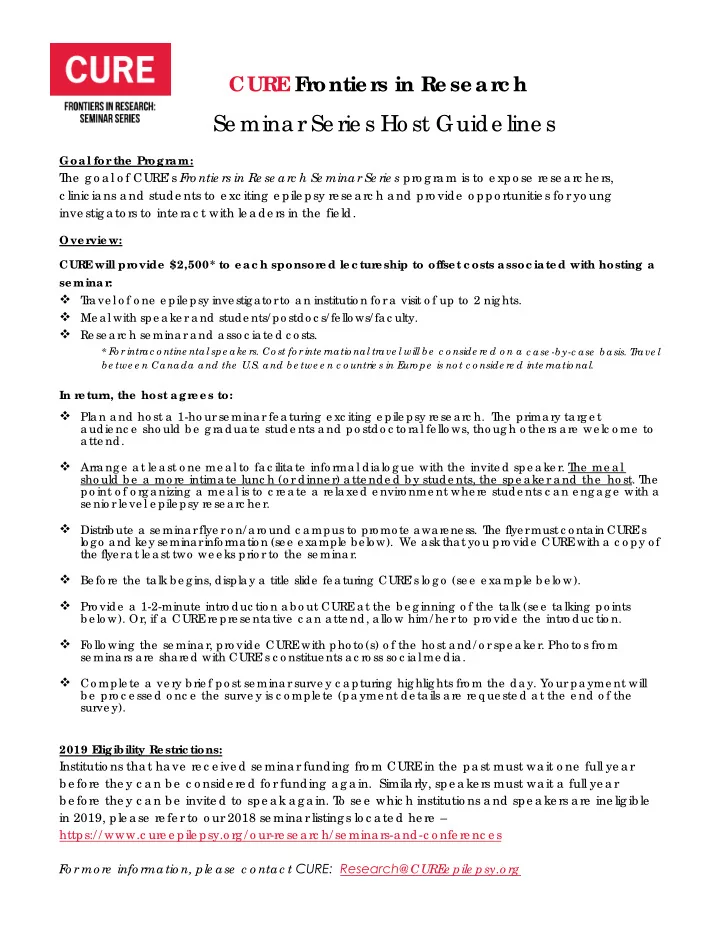 se mina r se rie s ho st guide line s