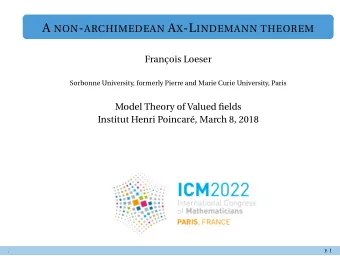Joint work with Antoine Chambert-Loir  . P . 2 A X -L INDEMANN T HEOREM (L INDEMANN -W EIERSTRASS )