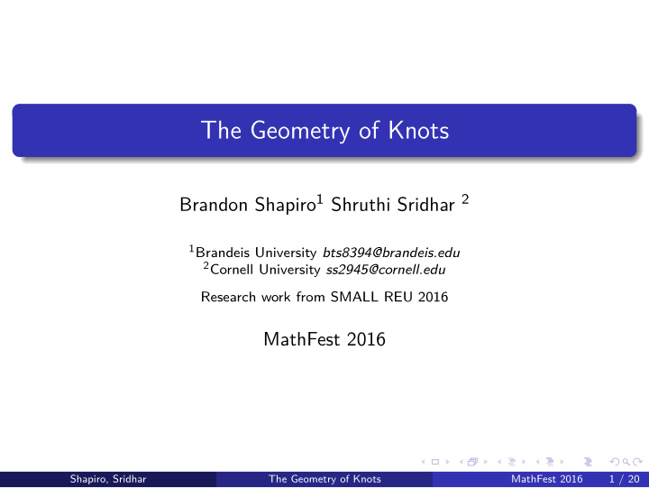 the geometry of knots