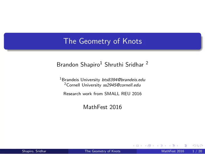 the geometry of knots