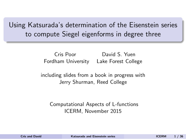 using katsurada s determination of the eisenstein series