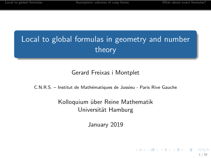 local to global formulas in geometry and number theory