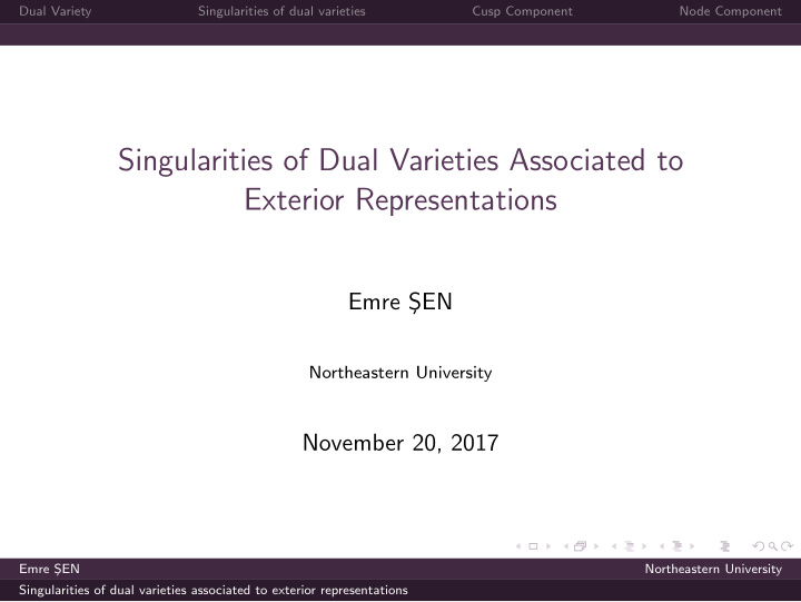 singularities of dual varieties associated to exterior