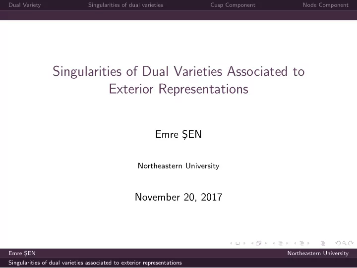 singularities of dual varieties associated to exterior