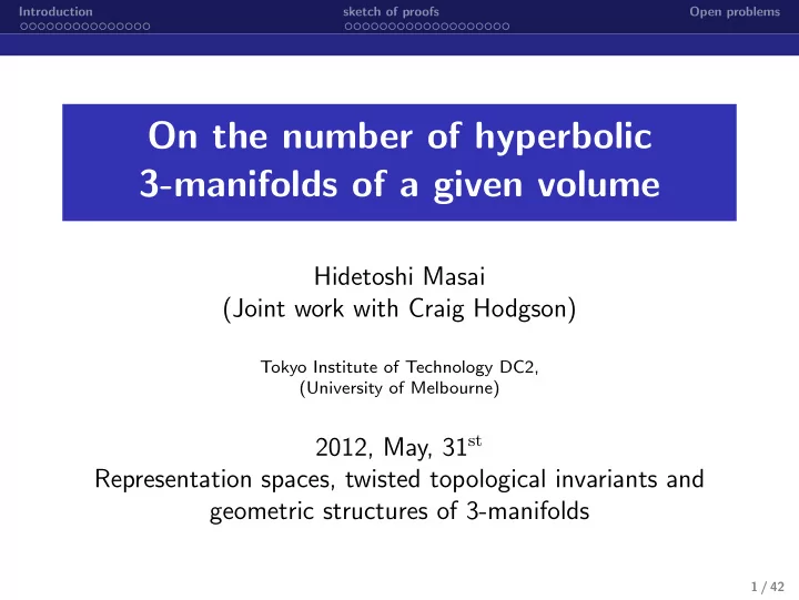 on the number of hyperbolic 3 manifolds of a given volume