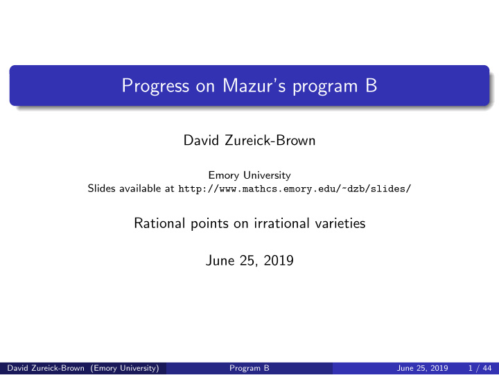 progress on mazur s program b