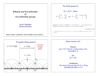 Billiards and the arithmetic  of  !  !  0  1  1 2 cos  /q S = T =  .  and  non-arithmetic groups