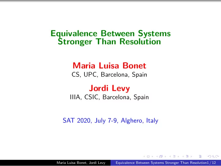 equivalence between systems stronger than resolution