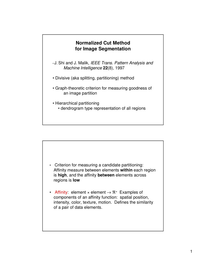 normalized cut method for image segmentation