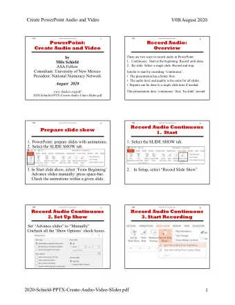 Create PowerPoint Audio and Video  V0B August 2020  V0B  V0B  Schield: 2020 PPTX Create Audio-Video