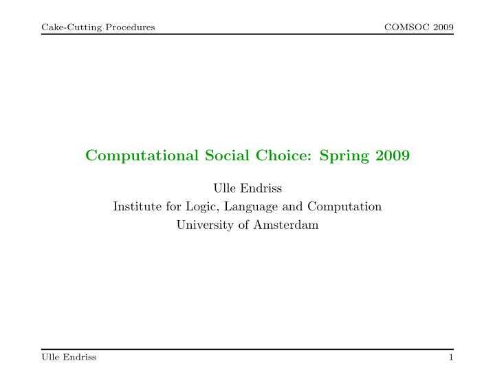 computational social choice spring 2009