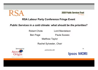 RSA Labour Party Conference Fringe Event  Public Services in a cold climate: what should be the