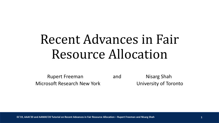 recent advances in fair resource allocation