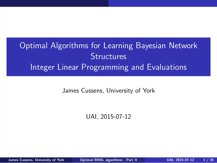 optimal algorithms for learning bayesian network