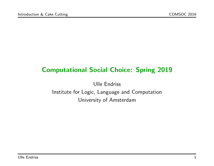 computational social choice spring 2019