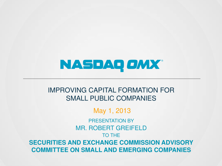 improving capital formation for small public companies