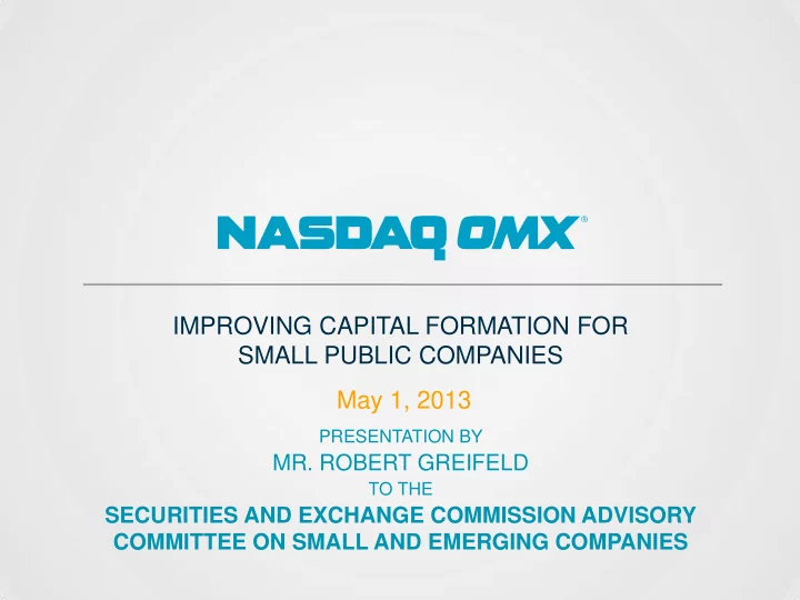 improving capital formation for small public companies