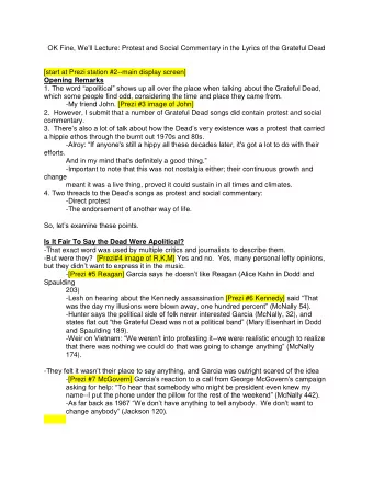 OK Fine, We  ll Lecture: Protest and Social Commentary in the Lyrics of the Grateful Dead [start