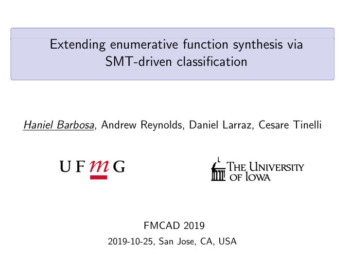 extending enumerative function synthesis via smt driven