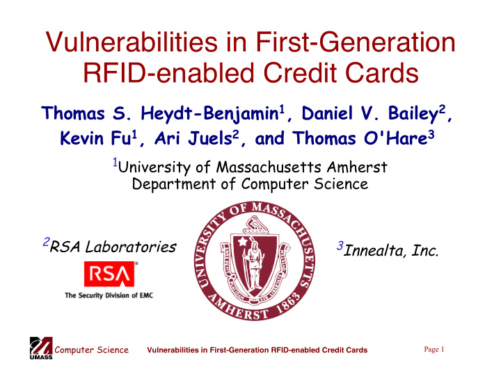 vulnerabilities in first generation rfid enabled credit