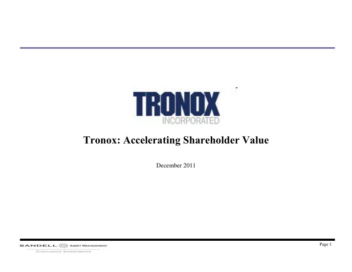 tronox accelerating shareholder value