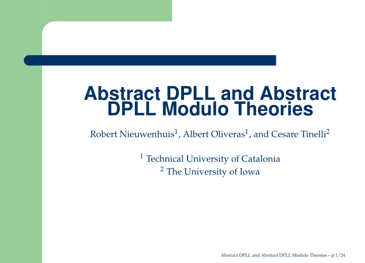 abstract dpll and abstract dpll modulo theories