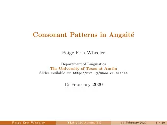 Consonant Patterns in Angait  e  Paige Erin Wheeler  Department of Linguistics  The University of