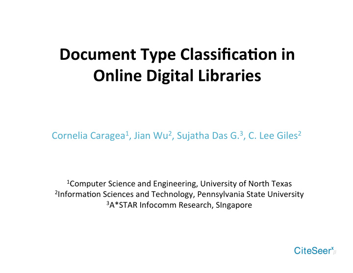 document type classifica3on in online digital libraries