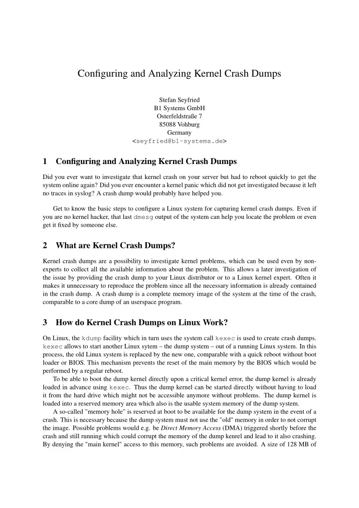 configuring and analyzing kernel crash dumps