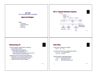 I/O: A Typical Hardware System  I/O: A Typical Hardware System  CS 105  CPU chip  Tour of the