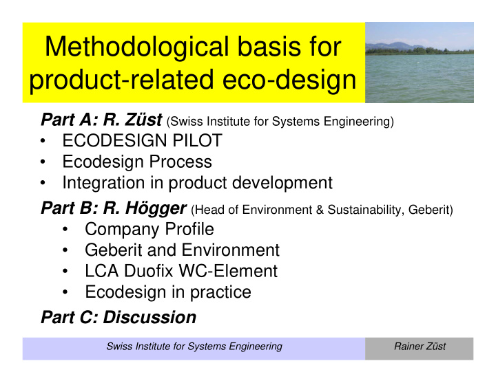 methodological basis for product related eco design