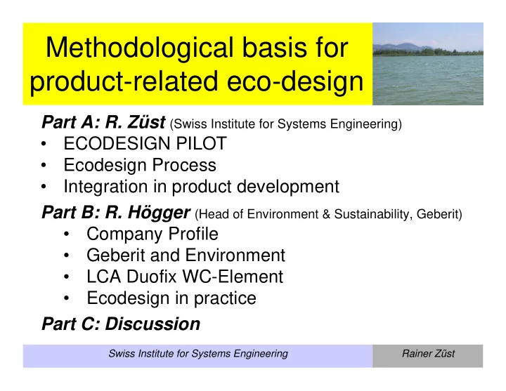 methodological basis for product related eco design