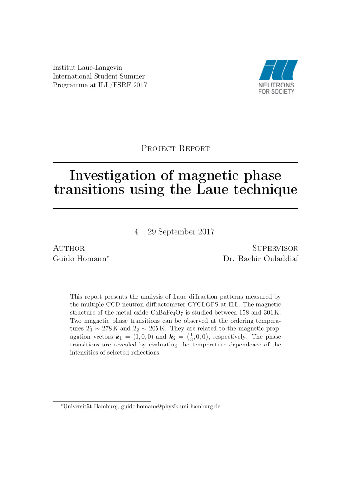 investigation of magnetic phase transitions using the