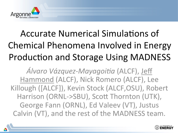 accurate numerical simula ons of chemical phenomena