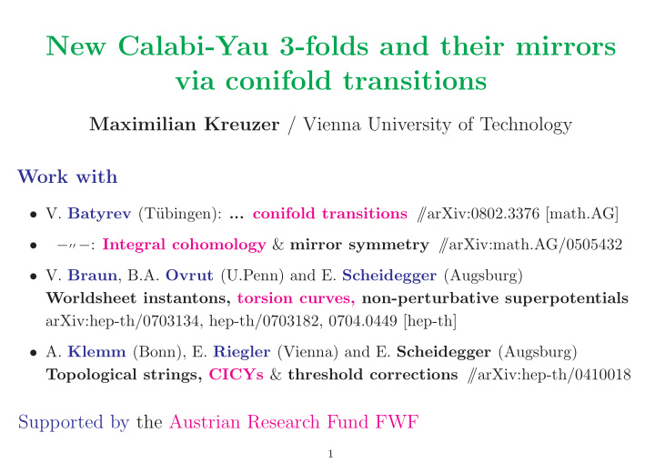 new calabi yau 3 folds and their mirrors via conifold