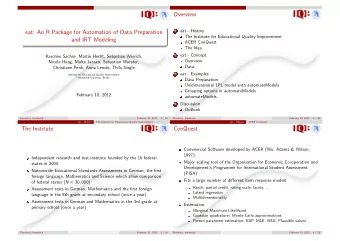 Overview  eat - History  1  eat: An R Package for Automation of Data Preparation  The Institute for