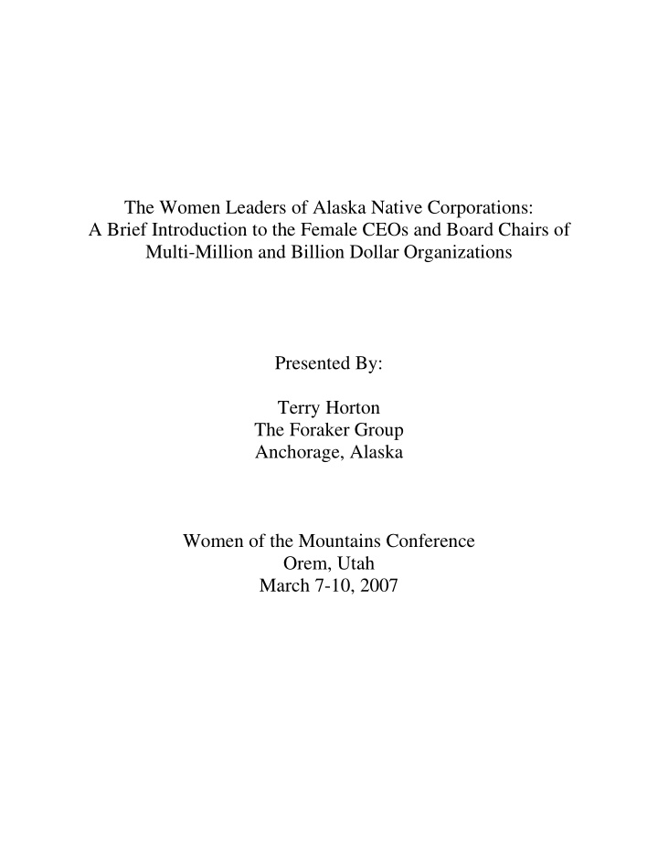 the women leaders of alaska native corporations a brief