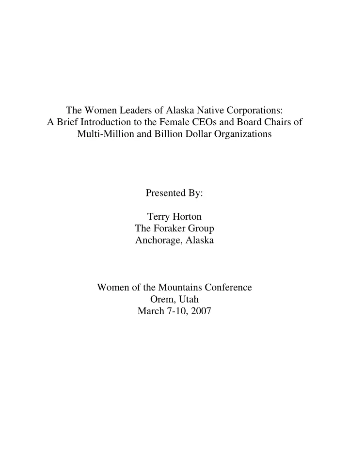 the women leaders of alaska native corporations a brief