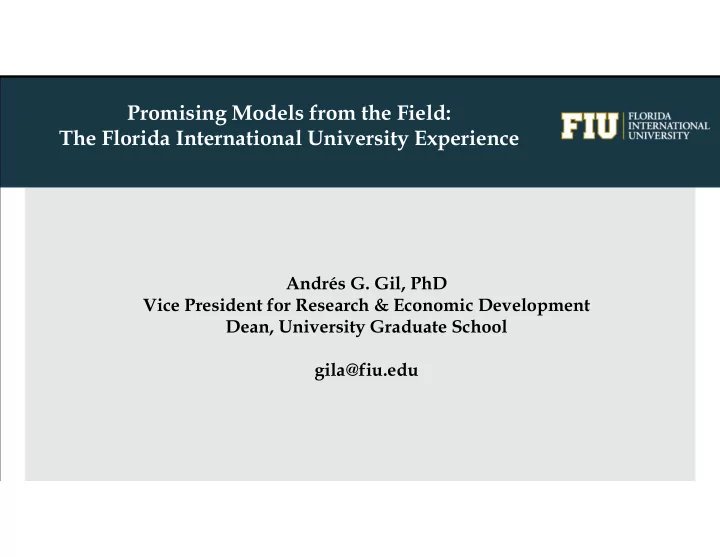 promising models from the field the florida international