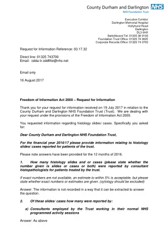 Executive Corridor  Darlington Memorial Hospital  Hollyhurst Road  Darlington  DL3 6HX  Switchboard