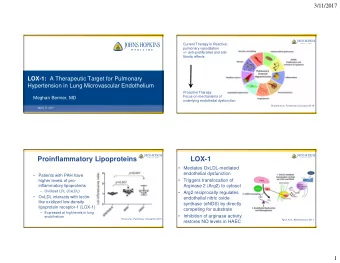 Proinflammatory Lipoproteins  LOX-1   Mediates OxLDL-mediated  endothelial dysfunction