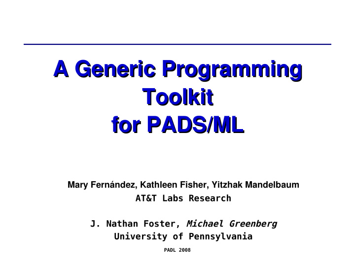 a generic programming a generic programming toolkit