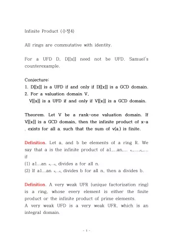 Infinite Product (4)  All rings are commutative with identity.  For a UFD D, D[[x]] need not