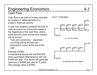 Engineering Economics  4-1  Cash Flow  Cash flow is the sum of money recorded  as receipts or