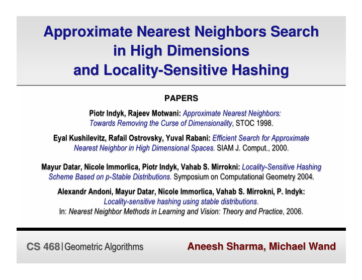 approximate nearest neighbors search approximate nearest