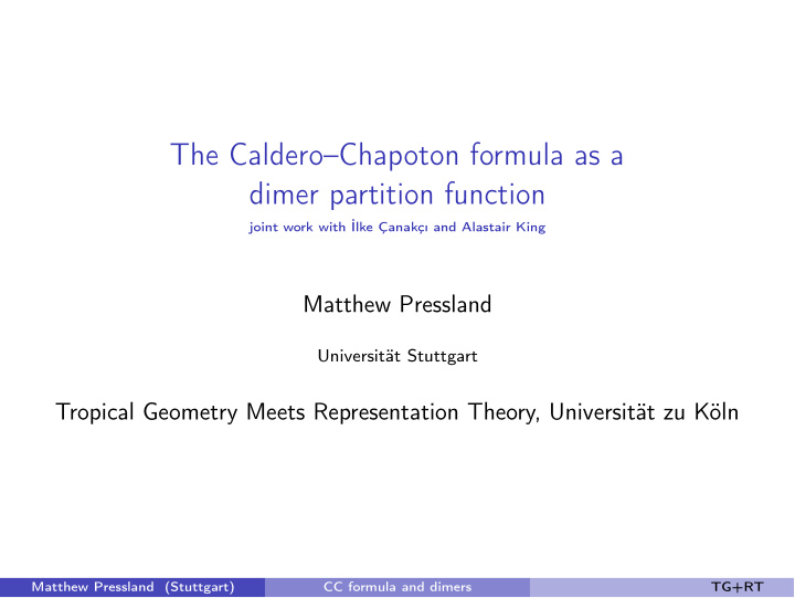 the caldero chapoton formula as a dimer partition function
